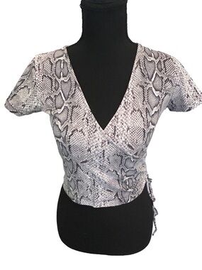 Forever 21 Snake Print Wrap Crop Top Cotton Blend Black & White Size M